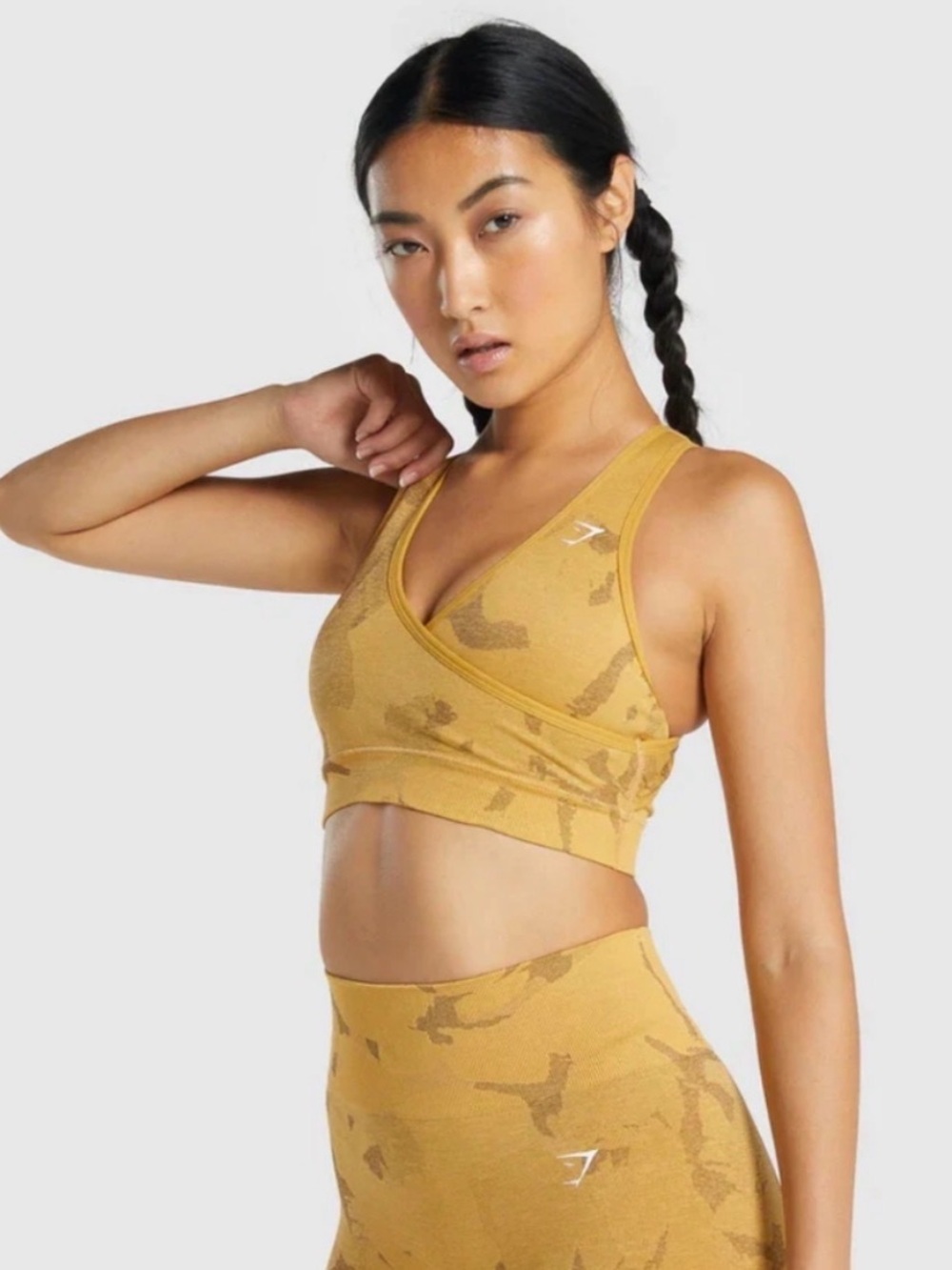 Gymshark Mustard Yellow Camo Wrap Sports Bra
